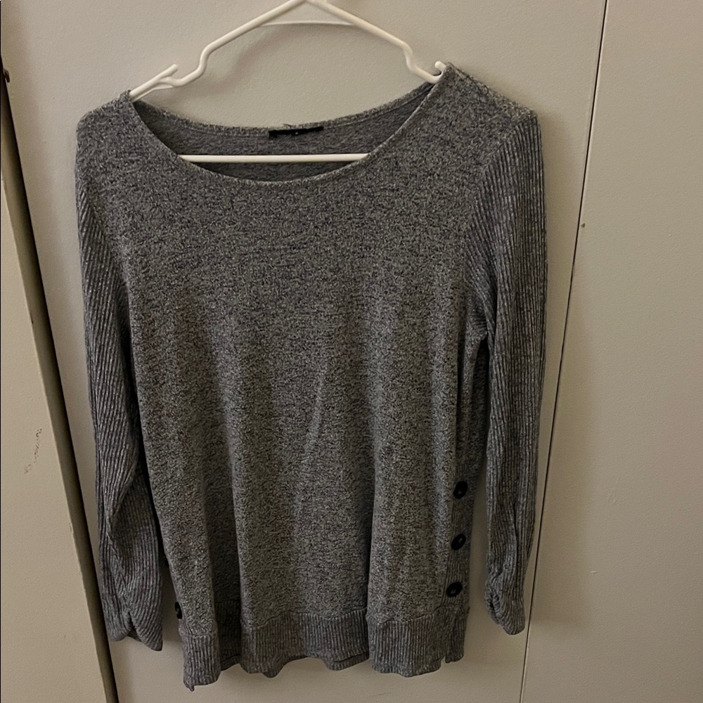 Gray Long Sleeve Sweater with Button Detail